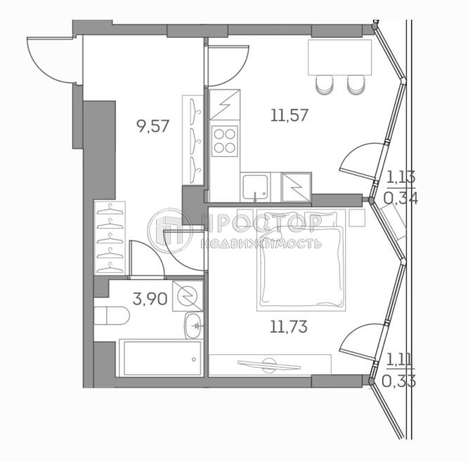 1-комнатная квартира, 37.44 м² - фото 9
