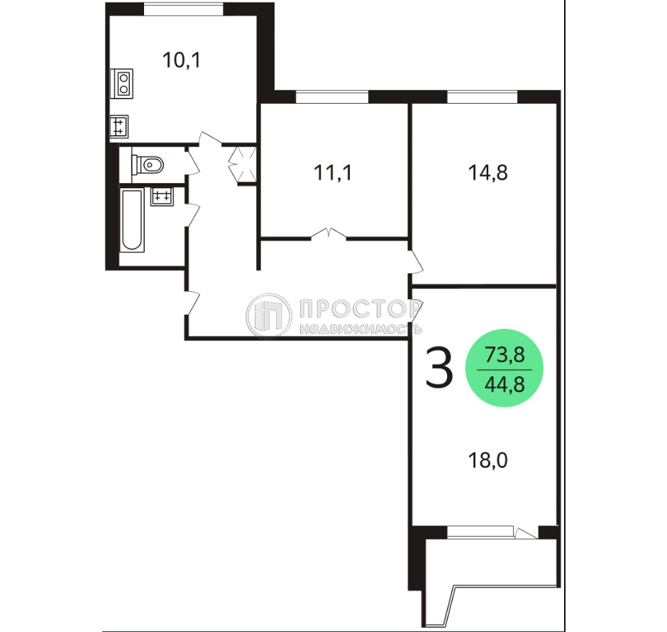 3-комнатная квартира, 77.3 м² - фото 46
