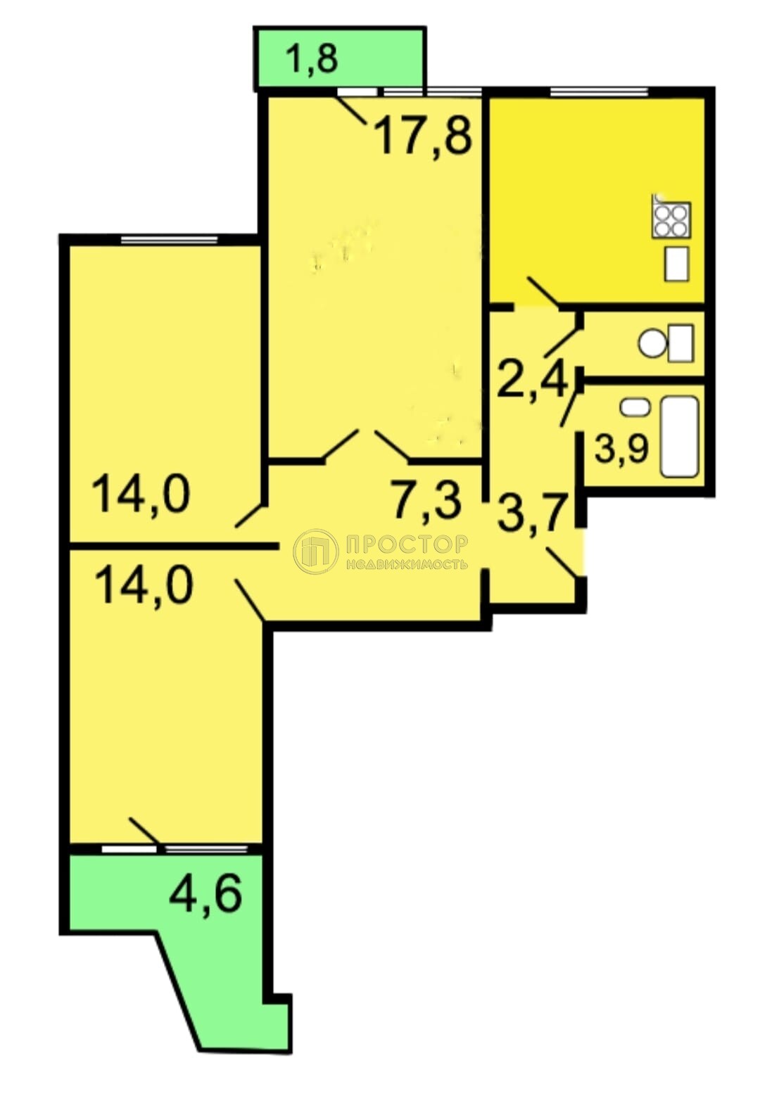 3-комнатная квартира, 76 м² - фото 3