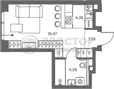 Студия, 29.8 м² - фото 12