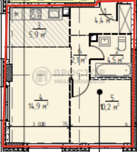 1-комнатная квартира, 42 м² - фото 13
