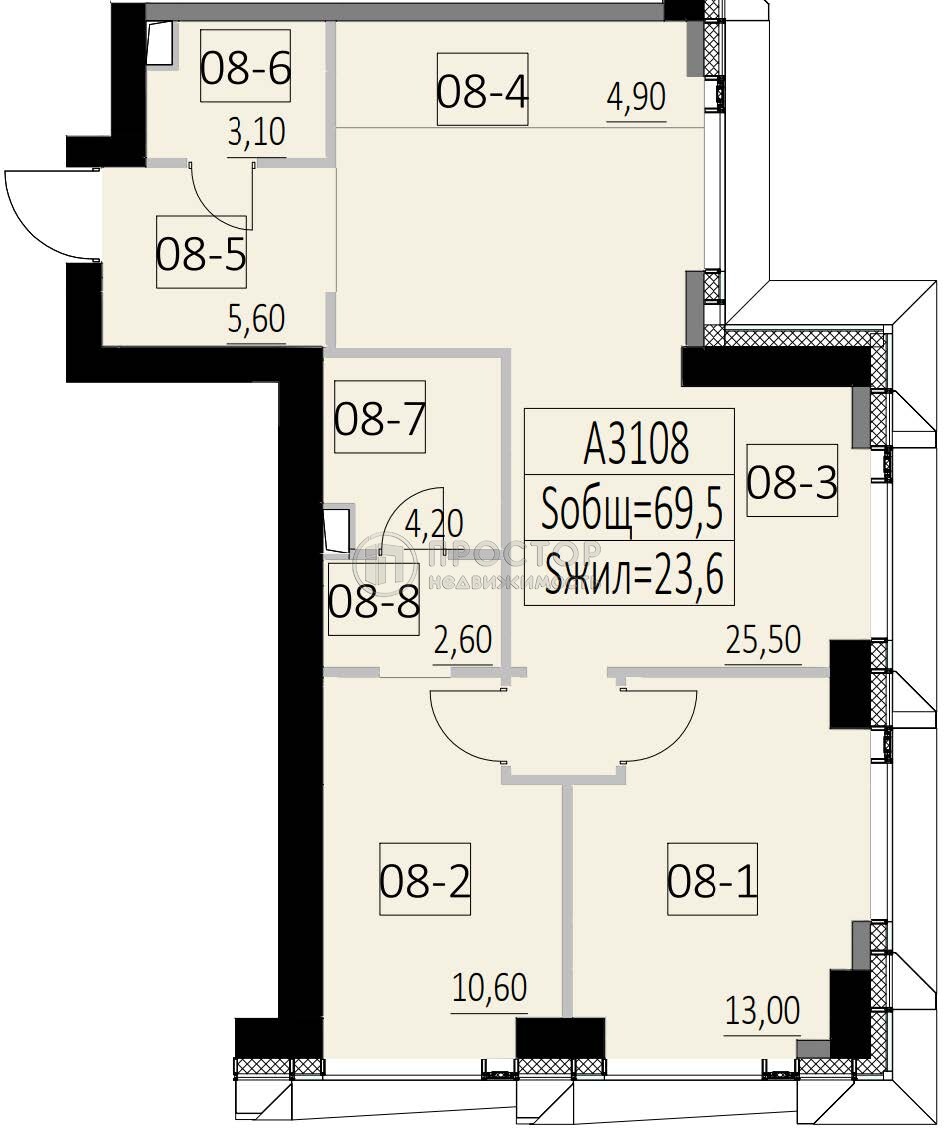 2-комнатная квартира, 69.5 м² - фото 6