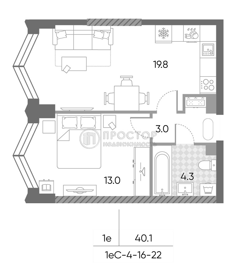 2-комнатная квартира, 40.1 м² - фото 8