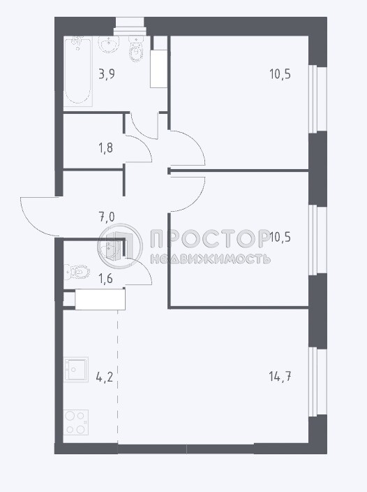 3-комнатная квартира, 54.2 м² - фото 3