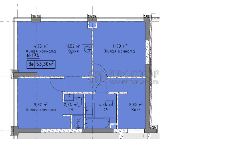 2-комнатная квартира, 53.3 м² - фото 12