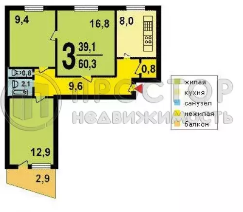 3-комнатная квартира, 65 м² - фото 23