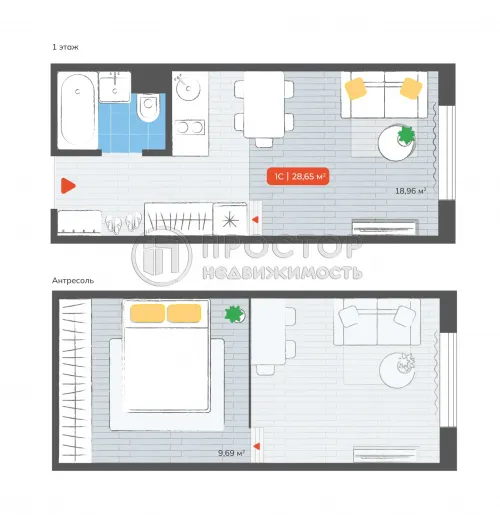 1-комнатная квартира, 29 м² - фото 14