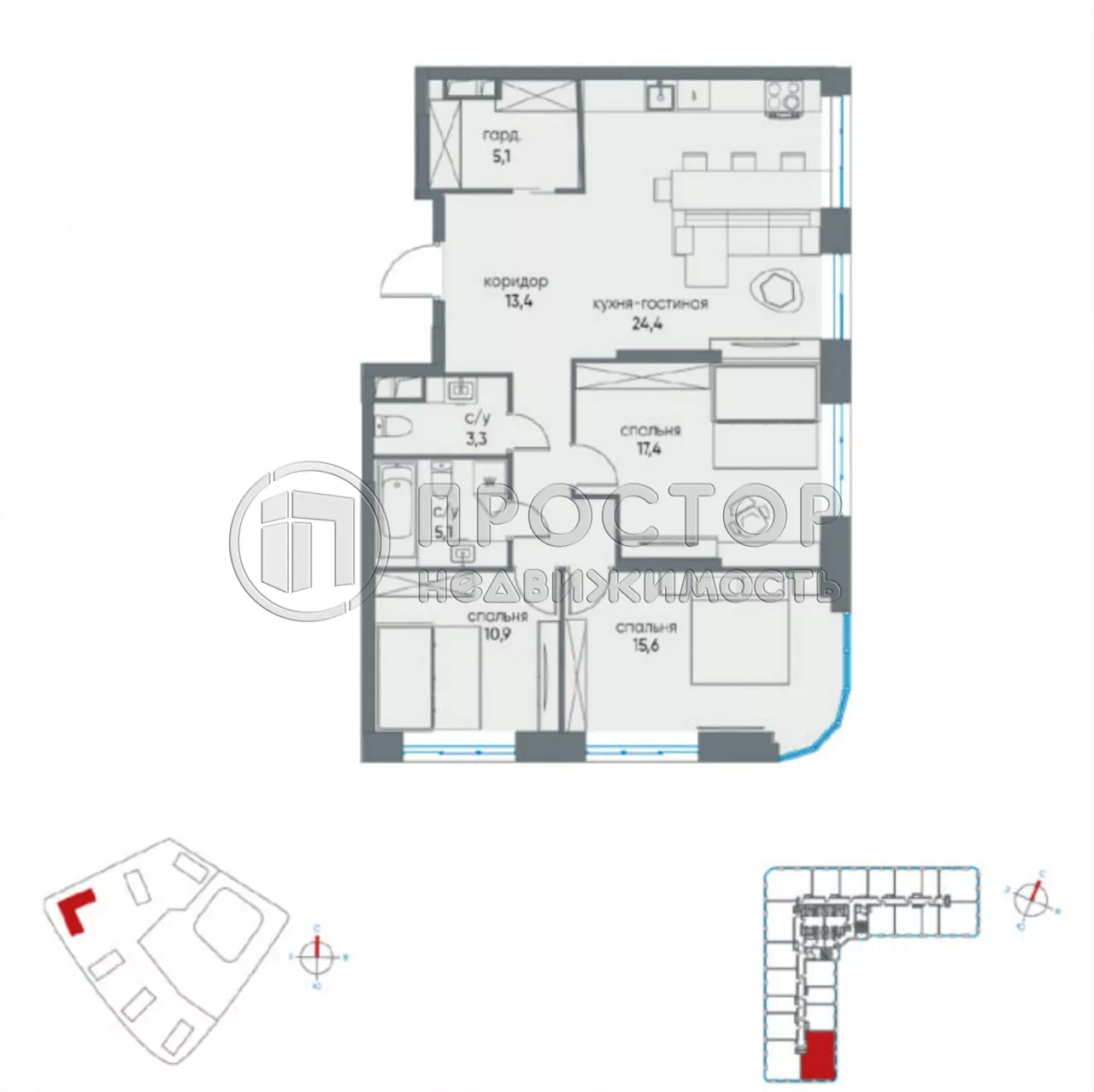 3-комнатная квартира, 95.2 м² - фото 6