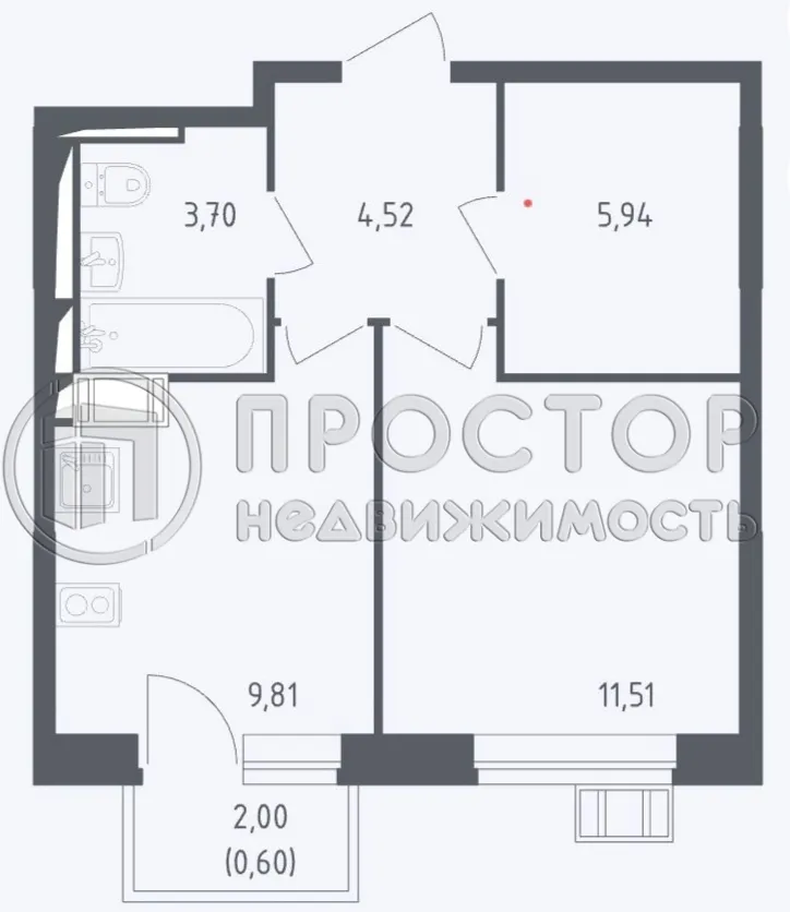 1-комнатная квартира, 36.08 м² - фото 3