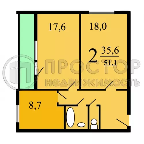 2-комнатная квартира, 52.6 м² - фото 50