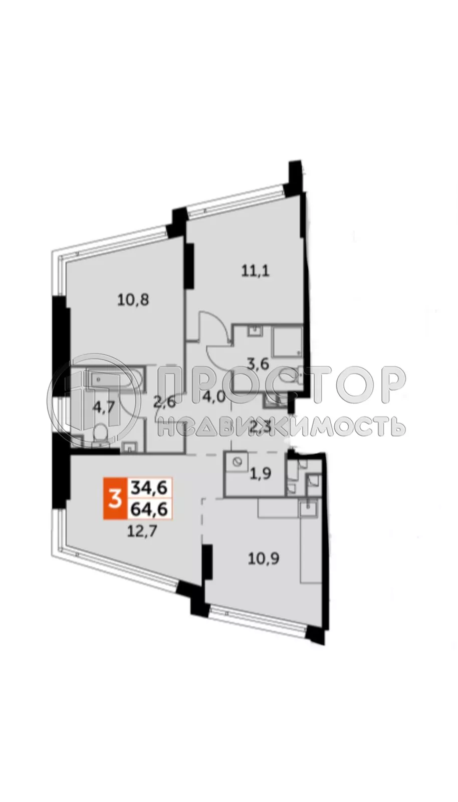 3-комнатная квартира, 64.6 м² - фото 10