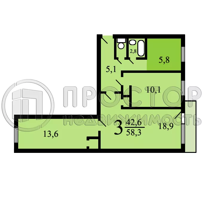 3-комнатная квартира, 59.3 м² - фото 20