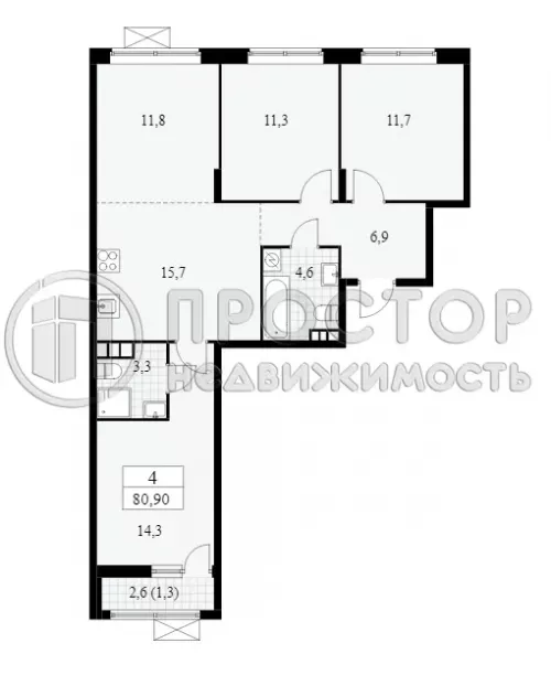 4-комнатная квартира, 84.9 м² - фото 19