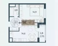 1-комнатная квартира, 40.3 м² - фото 105