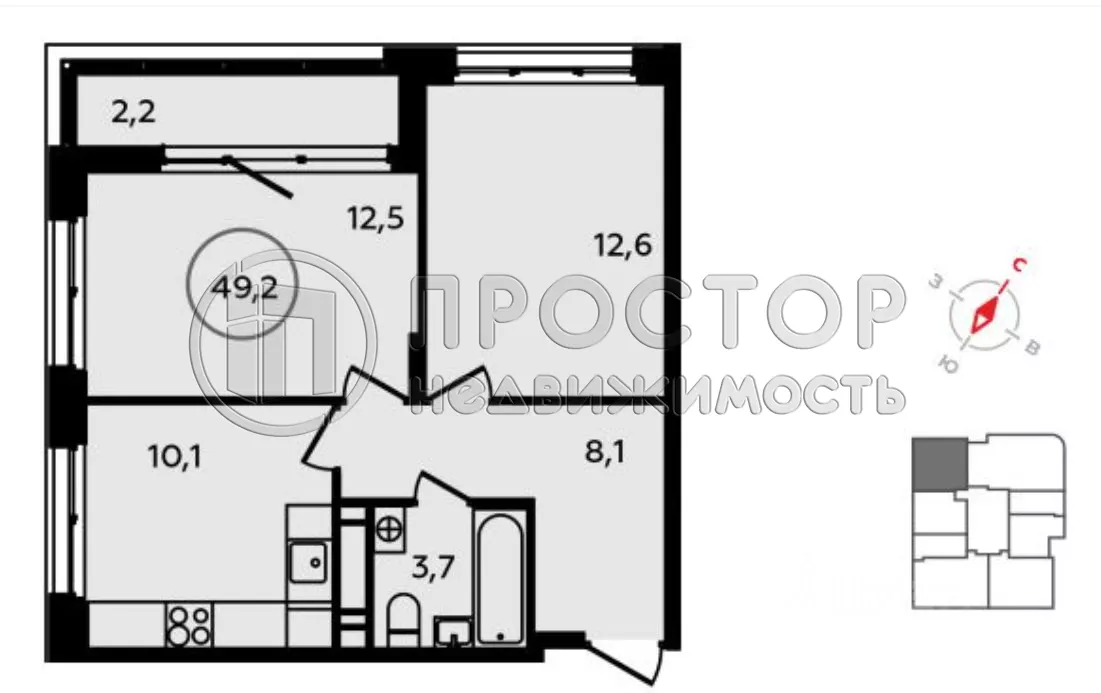 2-комнатная квартира, 50 м² - фото 12