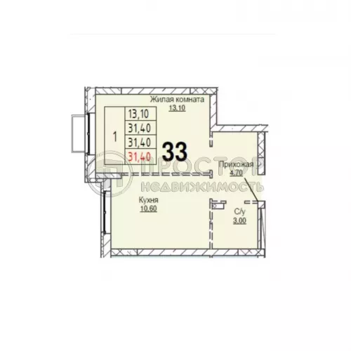 1-комнатная квартира, 31.4 м² - фото 12