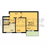2-комнатная квартира, 45.2 м² - фото 33