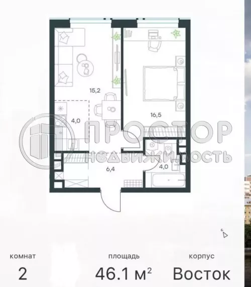 2-комнатная квартира, 46.1 м² - фото 10