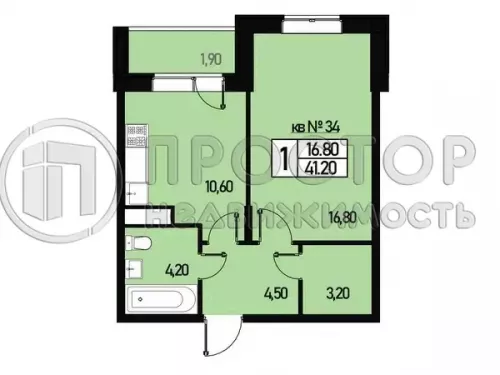 1-комнатная квартира, 39.5 м² - фото 64