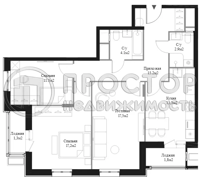 3-комнатная квартира, 90.1 м² - фото 25