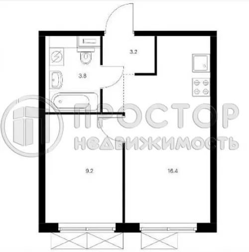 2-комнатная квартира, 32.6 м² - фото 3