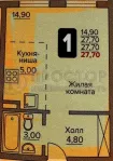 1-комнатная квартира, 27.7 м² - фото 27