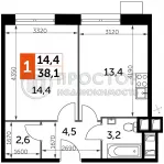 1-комнатная квартира, 38.1 м² - фото 19