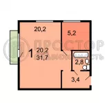 1-комнатная квартира, 32.8 м² - фото 44