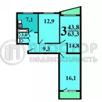 3-комнатная квартира, 63.3 м² - фото 104