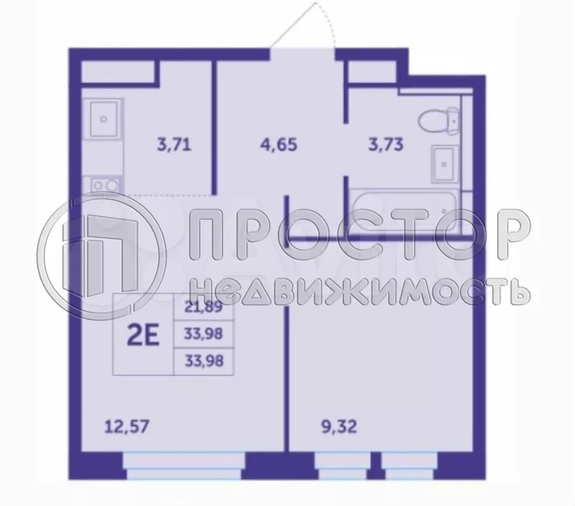 1-комнатная квартира, 34 м² - фото 3