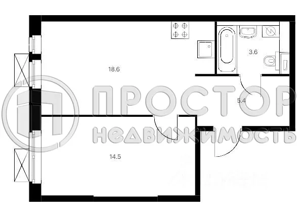 1-комнатная квартира, 42.1 м² - фото 11