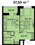1-комнатная квартира, 37.5 м² - фото 23