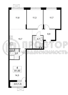 3-комнатная квартира, 81 м² - фото 18