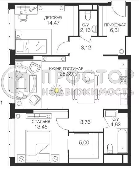 2-комнатная квартира, 81.48 м² - фото 14