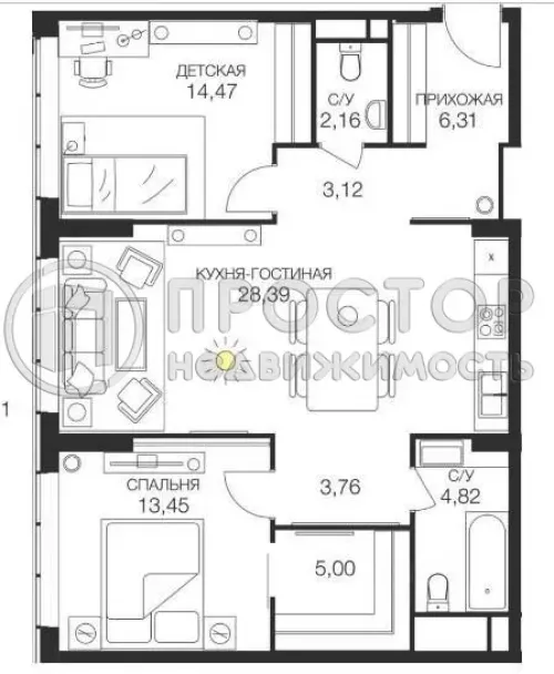 2-комнатная квартира, 81.48 м² - фото 14
