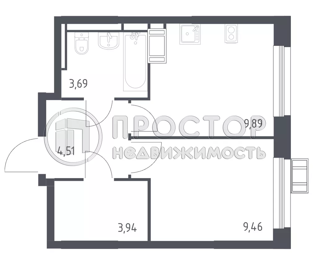 1-комнатная квартира, 32 м² - фото 65