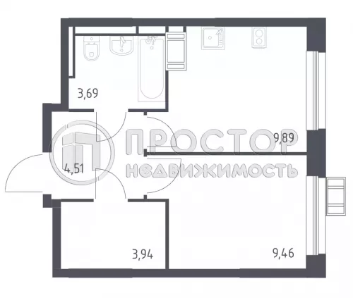 1-комнатная квартира, 32 м² - фото 65