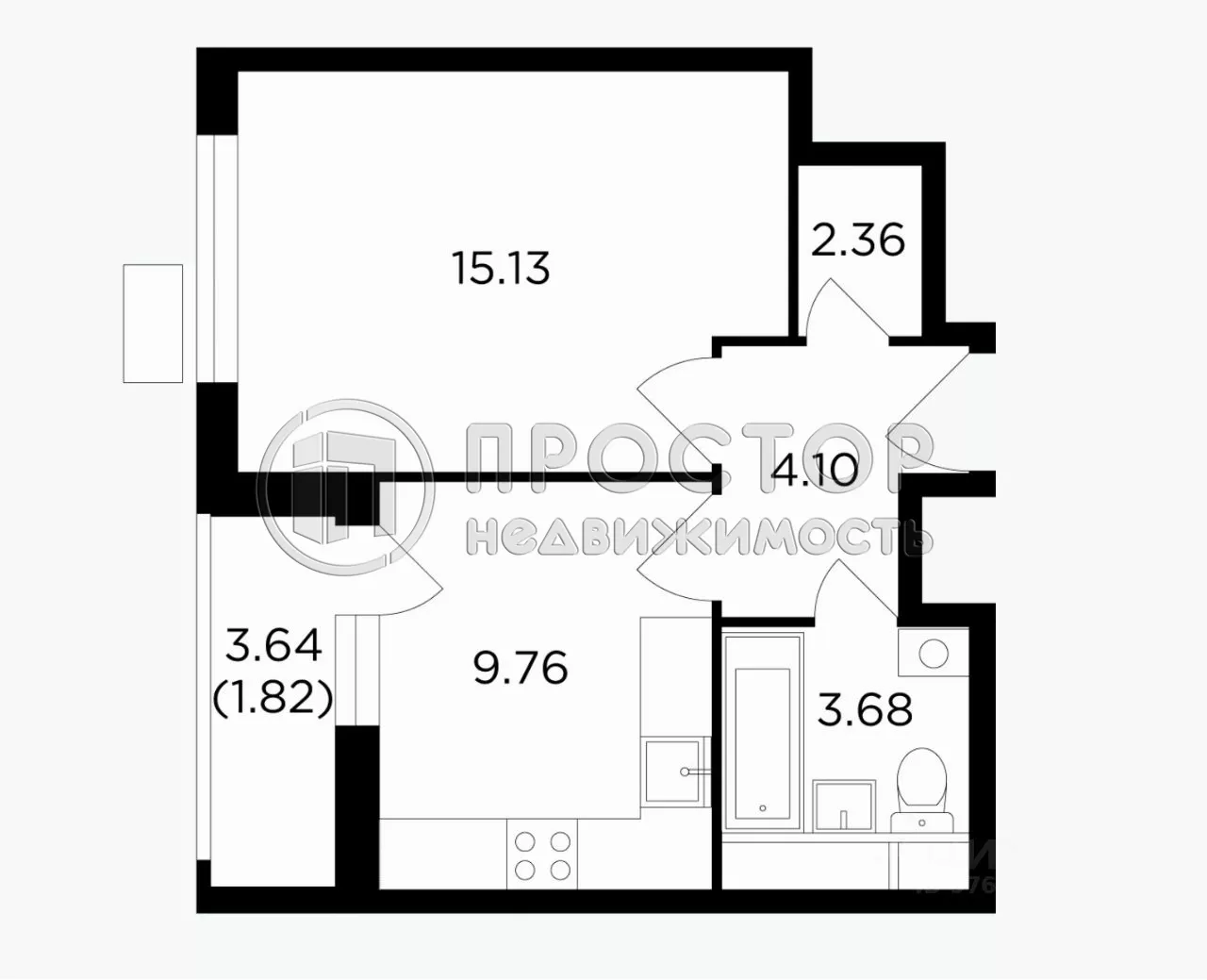 1-комнатная квартира, 36.9 м² - фото 18