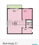 1-комнатная квартира, 31.7 м² - фото 39