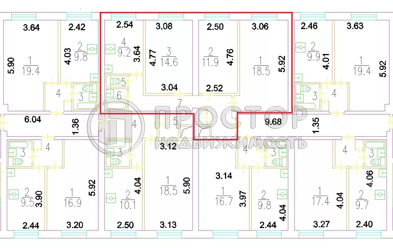 3-комнатная квартира, 68 м² - фото 42