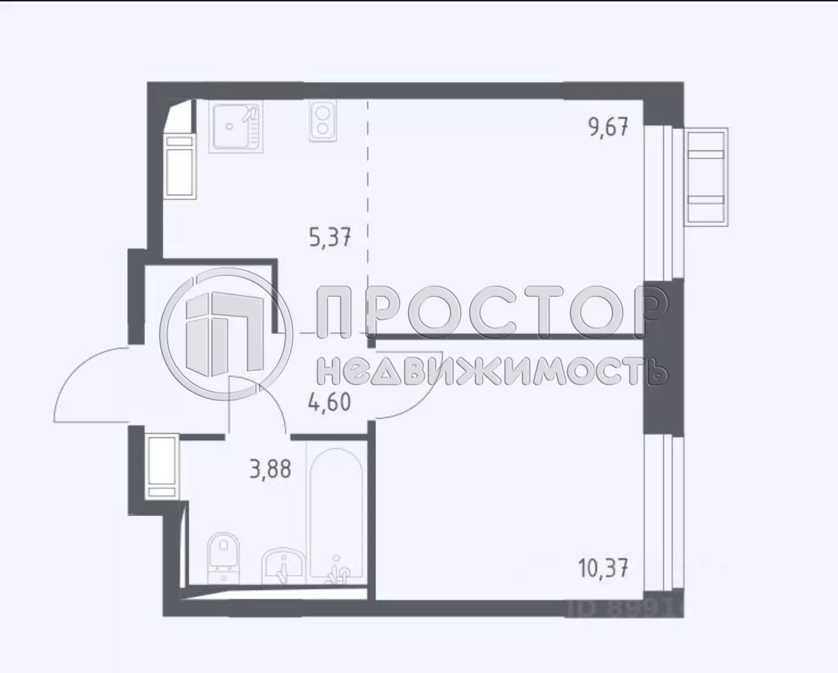 2-комнатная квартира, 33.89 м² - фото 15
