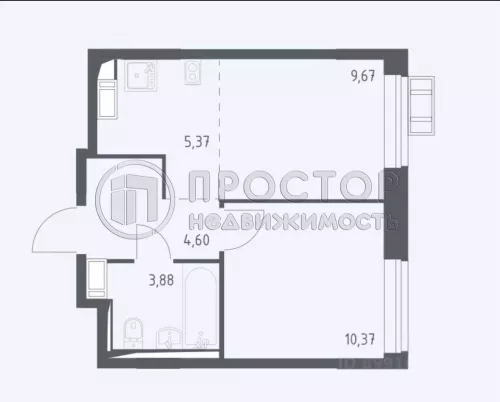 2-комнатная квартира, 33.89 м² - фото 15