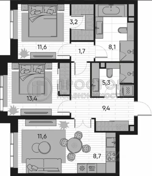 3-комнатная квартира, 74 м² - фото 10