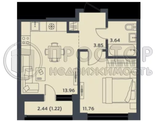 1-комнатная квартира, 34.43 м² - фото 24