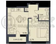 1-комнатная квартира, 34.43 м² - фото 50