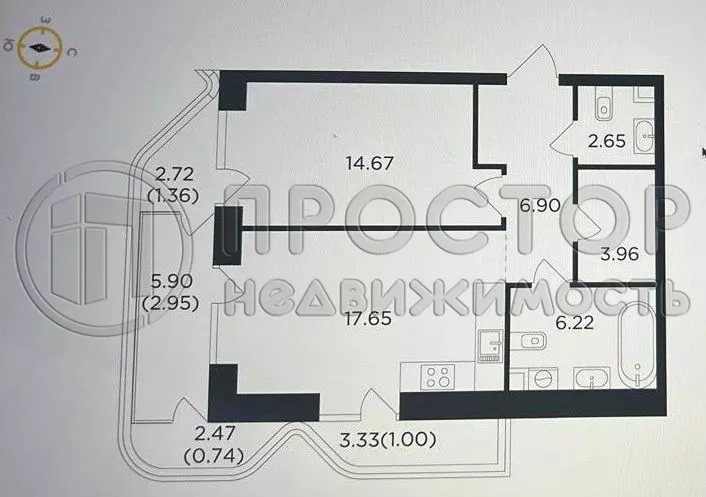 2-комнатная квартира, 58.1 м² - фото 13