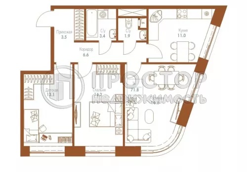 3-комнатная квартира, 72 м² - фото 9