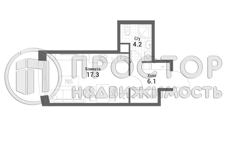 Студия, 27.6 м² - фото 2
