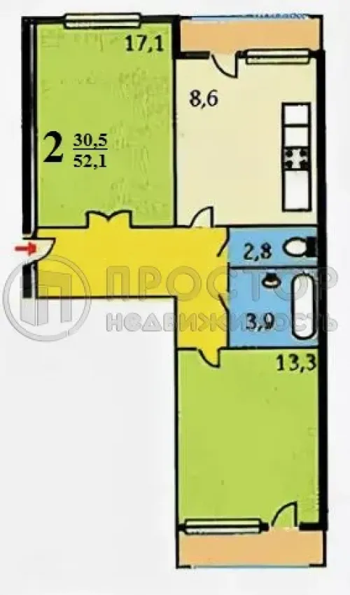 2-комнатная квартира, 51.7 м² - фото 22