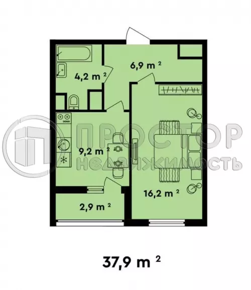 1-комнатная квартира, 37.9 м² - фото 4